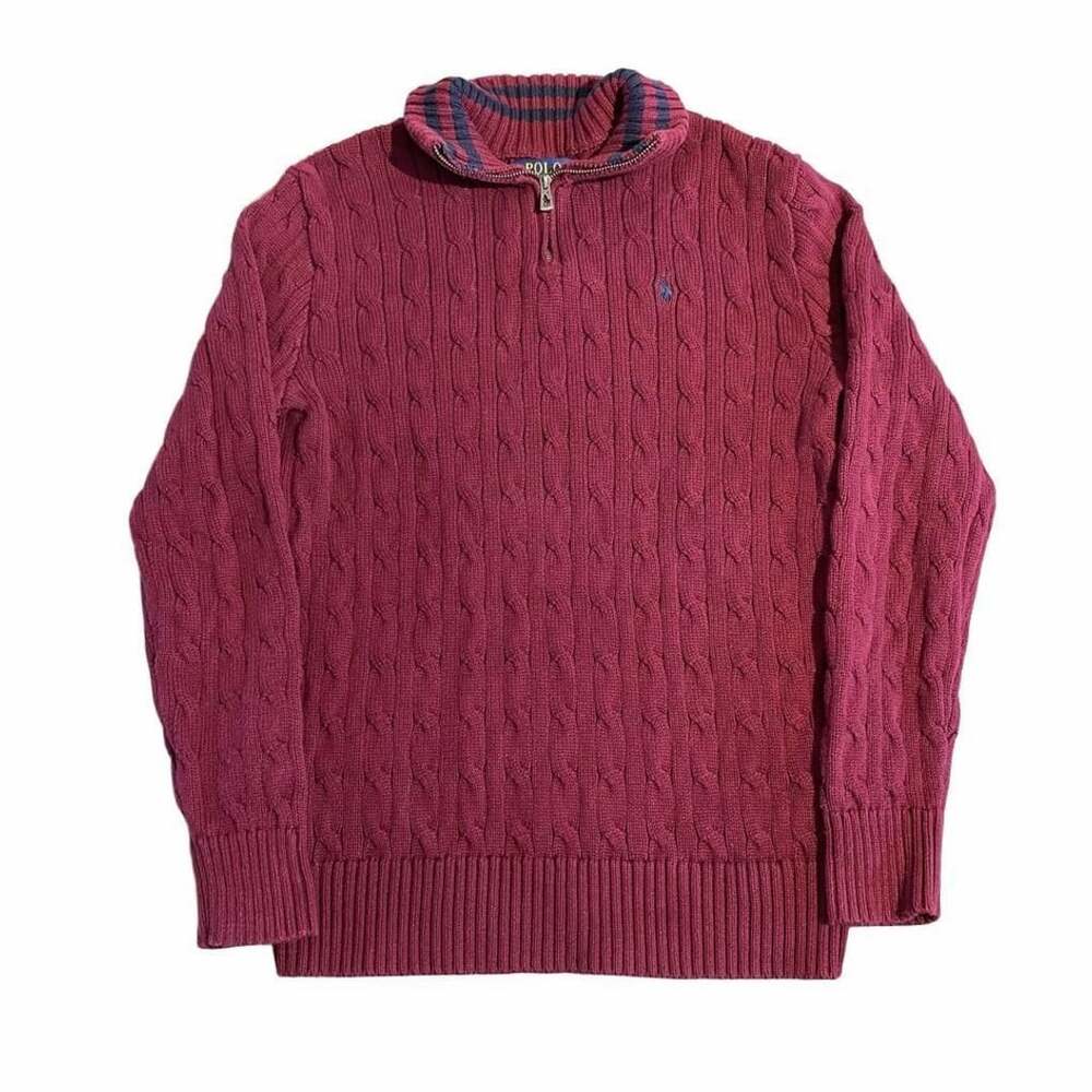 Polo Ralph Lauren Cable Knit Quarter Zip Sweater Size L (14-16) Burgundy